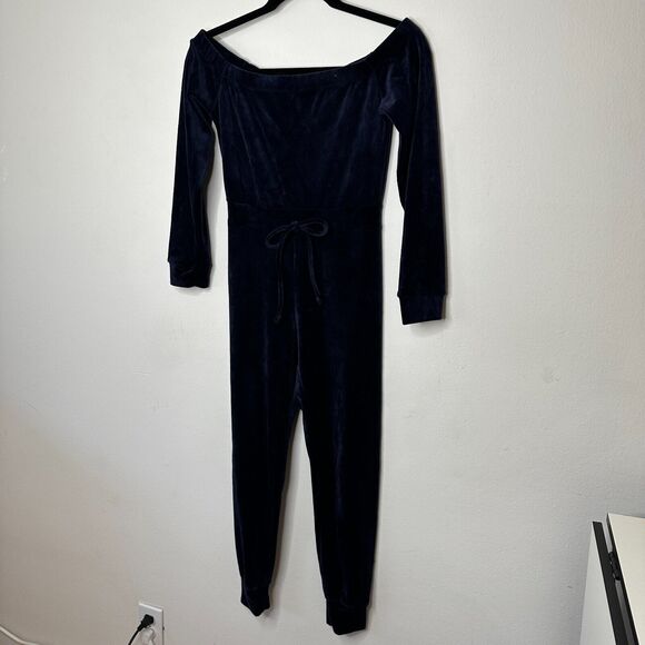 Fashion Nova Sexy Navy Need A Hug Velour Long Sleeve Off Shoulder Jumpsuit S - Picture 4 of 11